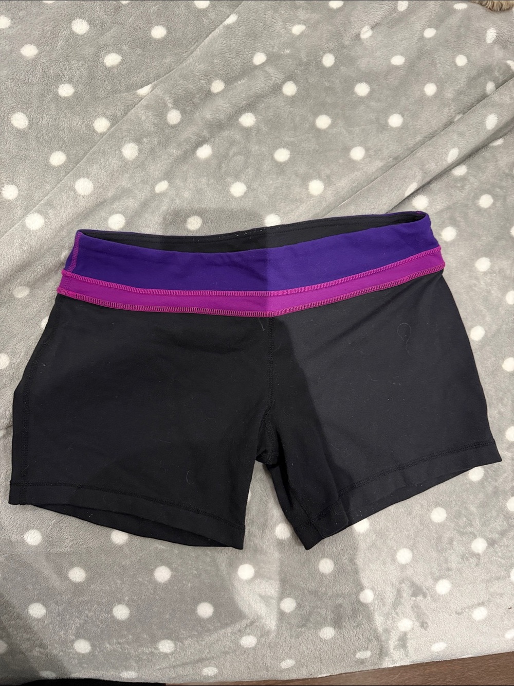 lululemon athletica Black Bike Shorts with Purple and Pink Waistband